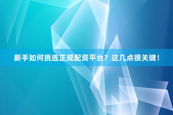 新手如何挑选正规配资平台？这几点很关键！